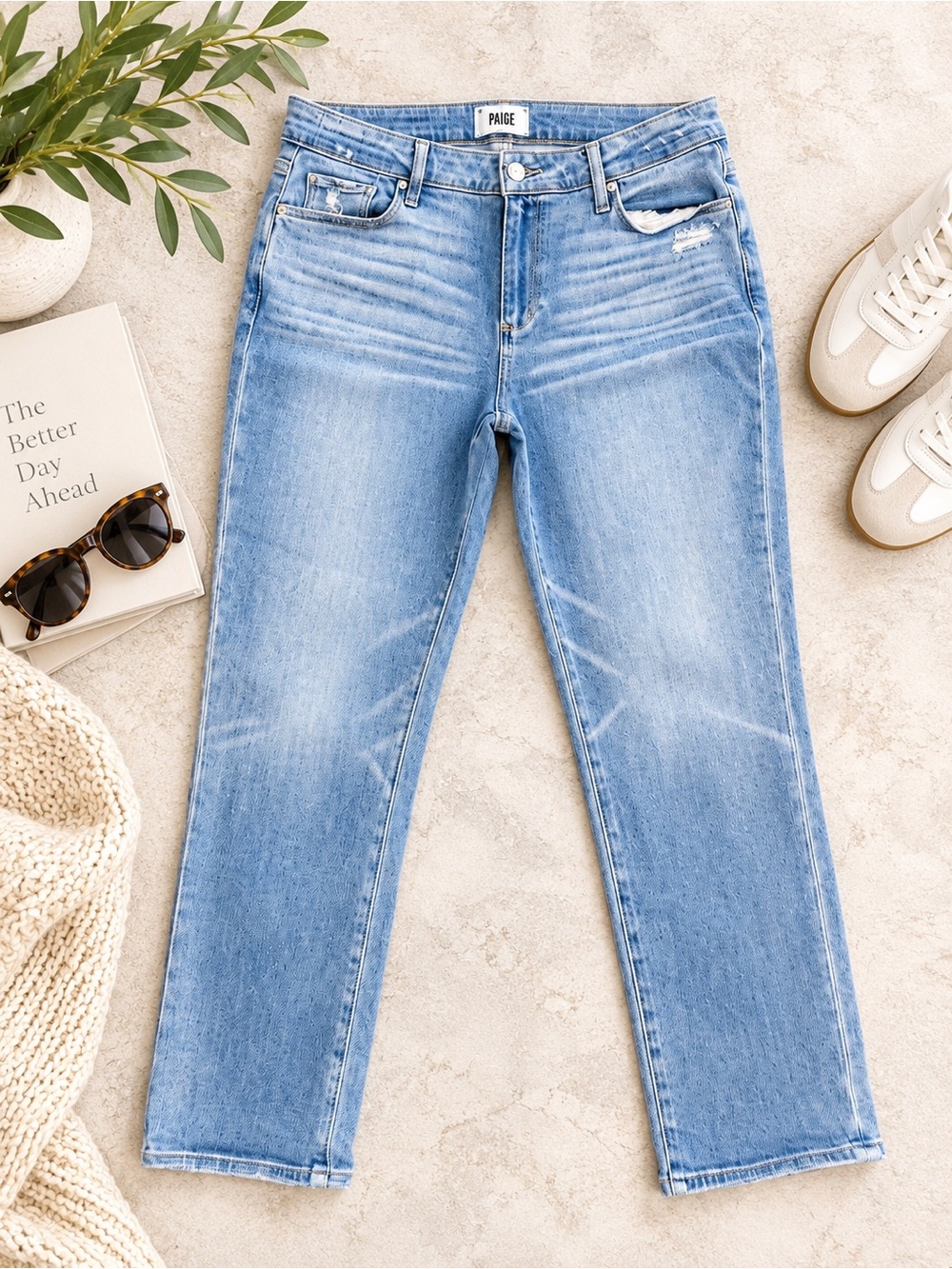 PAIGE Brigitte High Rise Slim Boyfriend Jeans 29 Light Wash Distressed Stretch